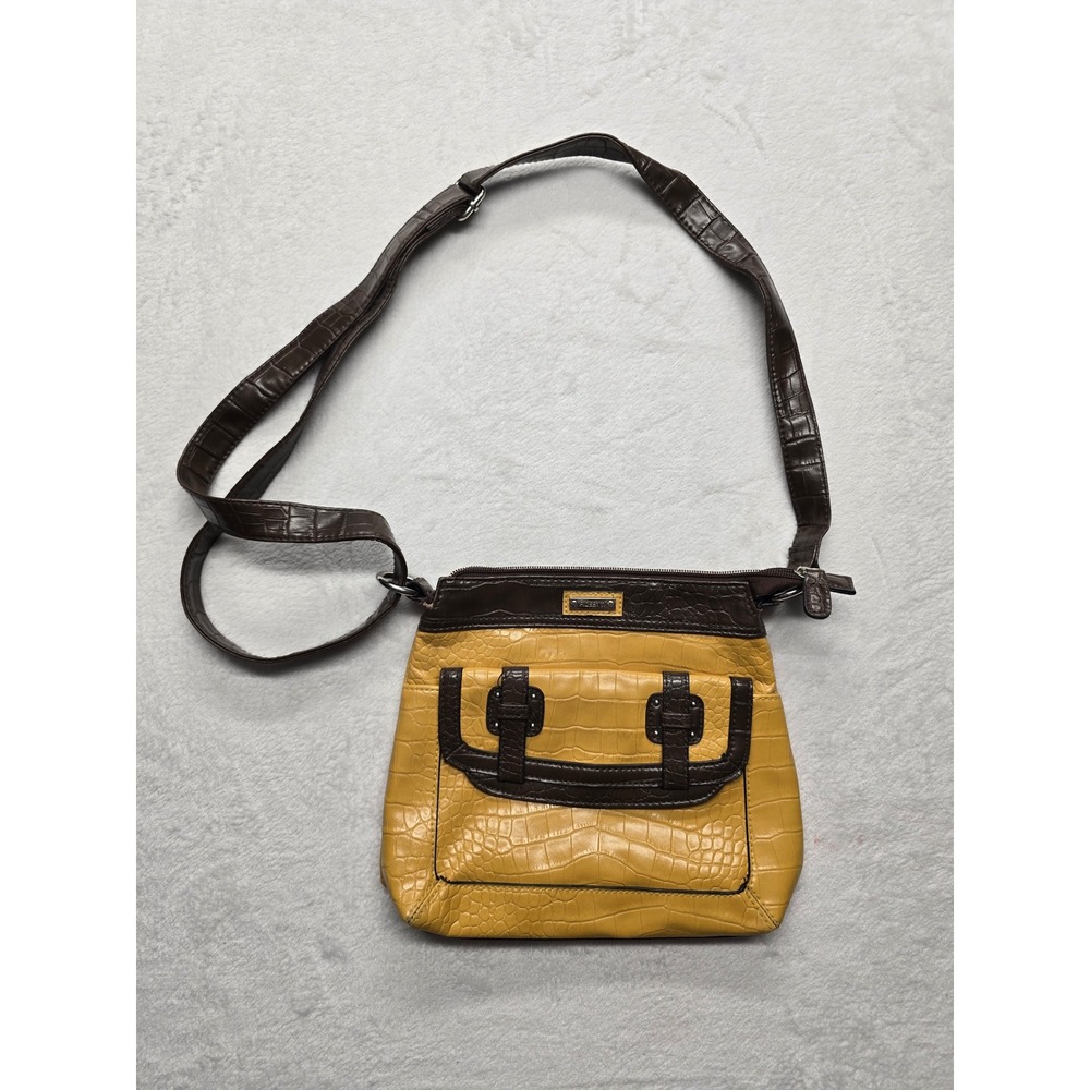 Rosetti Crossbody‎ Bag Faux Croc Embossed Yellow Brown Y2K Messenger Womens OS